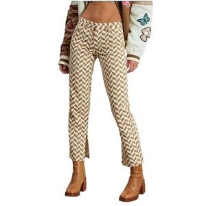PacSun Jeans Womens Chevron Brown Tan Low Rise Straight Size 24 Button Fly NWT